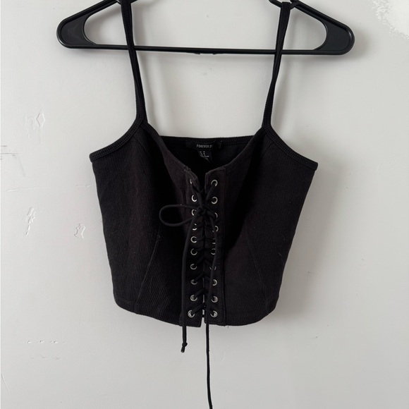 Forever 21 Tops - Forever 21 Black Lace-Up Crop Top